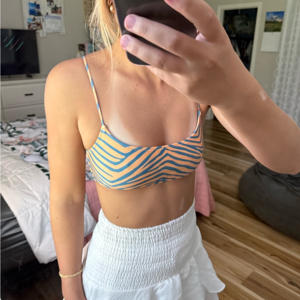 Triangl Swimwear Zebra Stripe Bikini Top - Blue and Tan - Picture 2 of 2